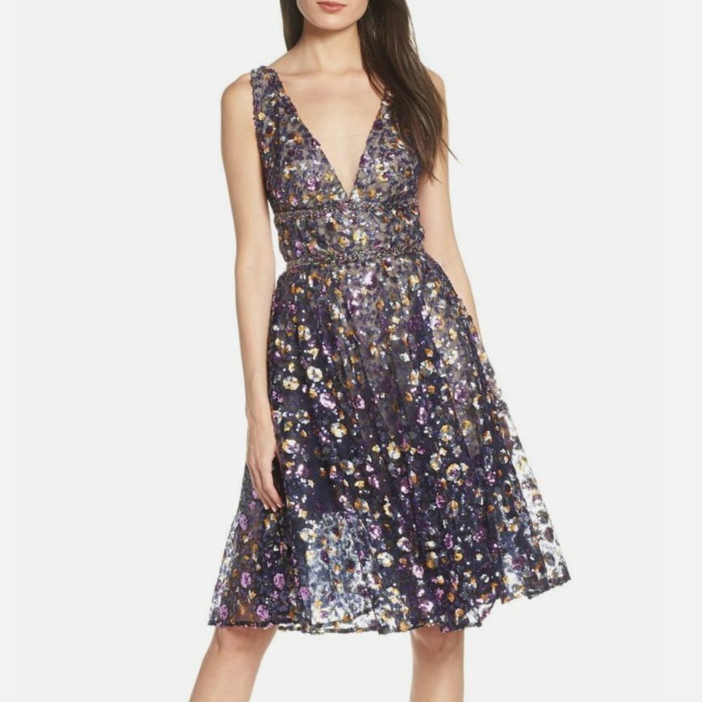 Bronx & Banco Barbara Floral Sequin Fit and Flare Dress